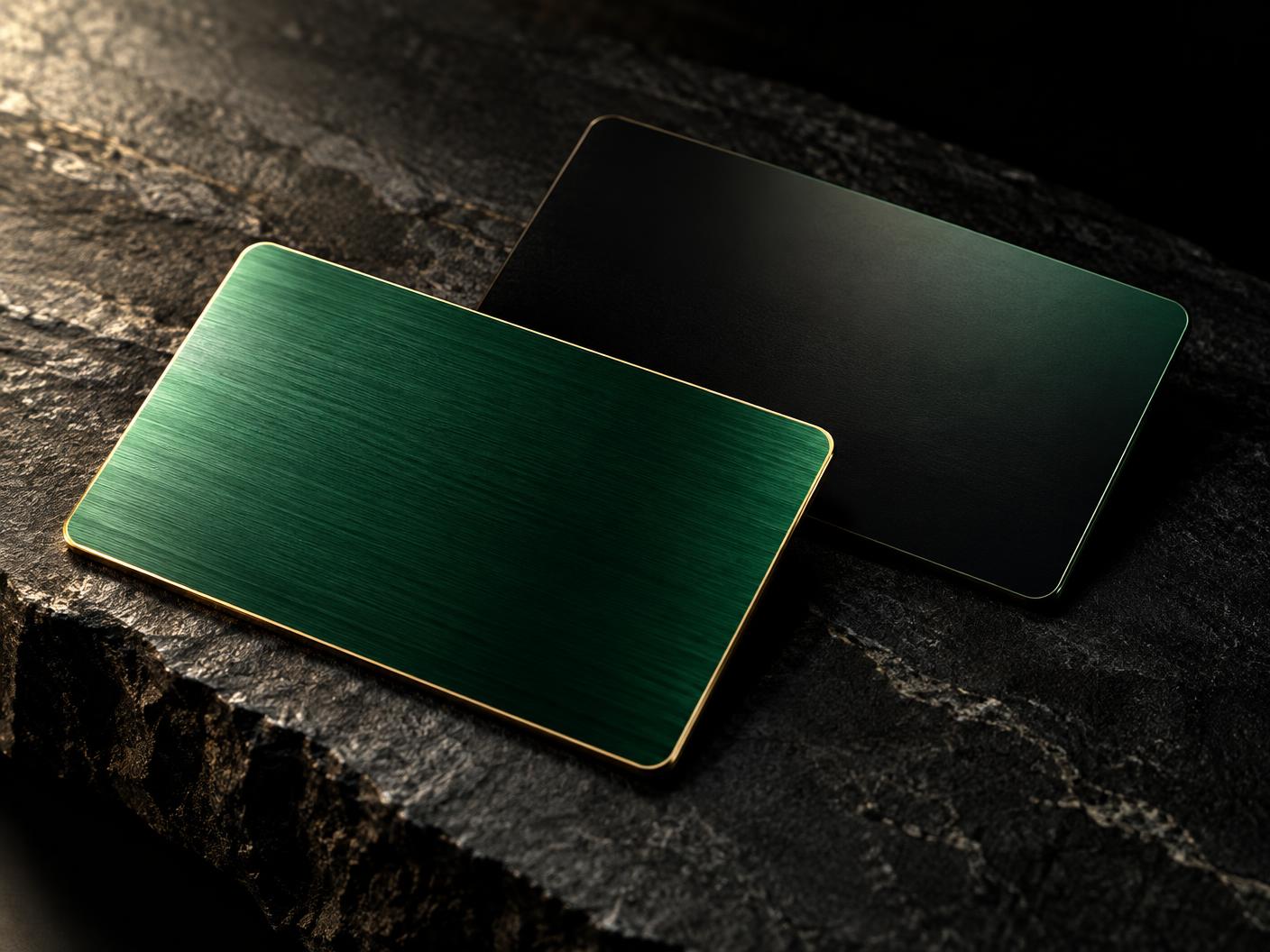 Premium metal Bankflve payment cards resting on stone